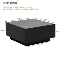 Square High Glossy Coffee Table with 16-Color LED Strip Lights, 0.2'' Glass Top, Modern Center Table for Living Room, 27.5" L x 27.5" W x 14" H, Black(m-3)