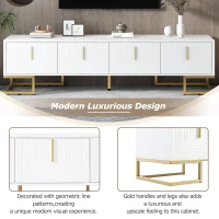 Vinsetto Modern TV Stand with Metal Legs and Gold Handles for TVs Up to 80", Media Console Table with Cabinets and Adjustable Shelves, White+Gold(m-7)