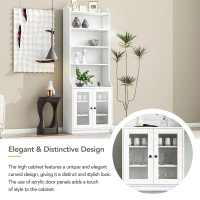 Elegant Tall Cabinet with Acrylic Door, Adjustable Shelves, and Graceful Curves, 27.5" L x 14.5" W x 78.5" H, White(m-5)