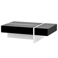 Contemporary Rectangle Coffee Table with Large Drawer, Modern High Gloss Surface, 45" L x 25.5" W x 13.5" H, Black(m-2)