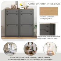 Modern Slim Shoe Cabinet Set with 4 Flip Drawers, Wood Grain Pattern Top, Adjustable Panels, Shoe Rack for Hallway, Gray(m-8)