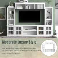 Modern Multifunctional TV Stand for TVs Up to 70" with Glass Door and Bridge, Minimalism Entertainment Wall Unit, 104" L x 15" W x 78.5" H, White(m-6)