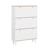 Vinsetto Narrow Design Shoe Cabinet with 3 Flip Drawers, Wood Grain Top, Adjustable Shelves, and 3 Hooks, 31.5" L x 9.5" W x 48" H, White(m-13)