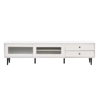 Vinsetto Chic Elegant Design TV Stand with Sliding Fluted Glass Doors, Slanted Drawers Media Console for TVs Up to 75", TV Cabinet with Storage Space, White(m-2)