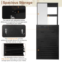 Vinsetto Multi-functional Shoe Cabinet with 3 Flip Drawers, Hall Tree with Mirror, Freestanding Entryway Organizer with 6 Hanging Hooks, Black(m-7)