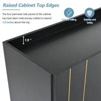 Storage Shoe Cabinet with 5 Metal Legs, Gold Lines Doors, Minimalist Sideboard Cabinet, Modern TV Stand, 63" L x 15" W x 31.5" H, Black(m-8)