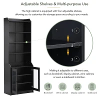 Vinsetto Elegant Tall Cabinet with Acrylic Door, Adjustable Shelves, and Graceful Curves, 27.5" L x 14.5" W x 78.5" H, Black(m-6)