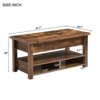 Lift Top Coffee Table with Multi-Functional Open Shelves, Modern Lift Tabletop Dining Table for Living Room, Home Office, Rustic Brown(m-5)
