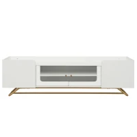 Vinsetto Sleek Design TV Stand with Fluted Glass, Faux Marble Top, Gold Frame Base, Fits TVs Up to 70", 63.5" L x 12.5" W x 19" H, White(m-2)