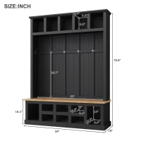 Vinsetto Wooden Entryway Hall Tree with Storage Bench, 6 Hooks, Shoe Cabinet with 13 Compartments, Elegant Coat Rack, 59" L x 18" W x 79" H, Black(m-3)