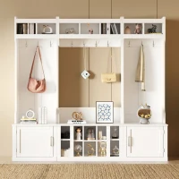 Vinsetto 4-in-1 Wide Storage Hall Tree with Bench and Shoe Cubbies, Multi-functional Entryway Coat Rack, 82.5" L x 15.5" W x 78.5" H, White(m-4)