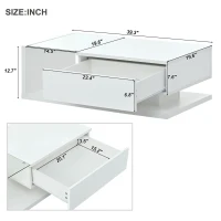Modern Coffee Table with Tempered Glass, Wooden Cocktail Table with High-Gloss UV Surface, 2-Tier Rectangle Center Table for Living Room, White(m-3)