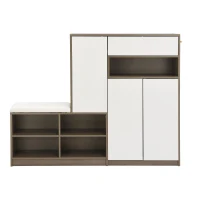 Vinsetto 2-in-1 Shoe Storage Bench & Cabinet, Multi-functional Shoe Rack with Padded Seat and Adjustable Shelves, 55.5" L x 14" W x 43.5" H, White(m-2)