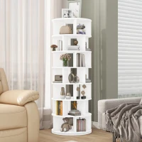 360° Spinning Shoe Cabinet with 5 Grids Per Layer, Adjustable 7-Tier Rotating Shoe Rack Tower, for Living Room, 23.5" L x 23.5" W x 65" H, White(m-1)