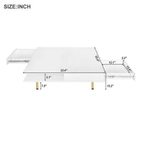 Exquisite High Gloss Coffee Table with 4 Golden Legs, 2 Small Drawers, and 2-Tier Square Design for Living Room, 33.5", White(m-3)