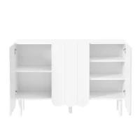 Minimalist Storage Shoe Cabinet with Adjustable Shelves, Solid Wood Legs, and Wave Doors, 47" L x 13.5" W x 31.5" H, White(m-12)