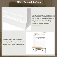 Farmhouse 4-in-1 Hall Tree with Bench and Adjustable Shelves, Multifunctional Storage Coat Rack with Hooks, 55" L x 16.5" W x 73.5" H, White(m-8)