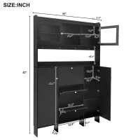 Vinsetto Contemporary Shoe Cabinet with Open Storage Platform, 3 Drawers and 4 Hooks, Tempered Glass Hall Tree, 55" L x 7" W x 82" H, Black(m-3)