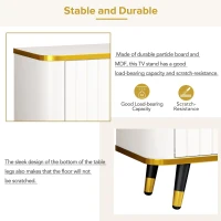 Luxury Minimalism TV Stand with Open Storage Shelf for TVs Up to 85", Entertainment Center with Cabinets and Drawers, White+Gold(m-8)