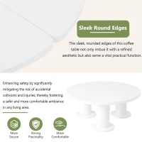Round Petal-Shaped Coffee Table with Thick Legs and Sleek Edges, Minimalist Design, 39.5" Diameter, Easy Assembly, White(m-7)