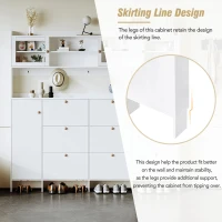 Multifunctional Shoe Cabinet with Storage Shelf, 6 Drawers, 4 Hooks and Tempered Glass Doors, Modern Hall Tree, 62" L x 7" W x 82" H, White(m-6)