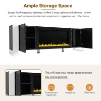 Modern TV Stand for TVs up to 78" with Electric Fireplace, Media Console with Cabinets, Entertainment Center, 68" L x 13.5" W x 21.5" H, Black(m-6)