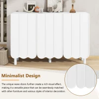 Minimalist Storage Shoe Cabinet with Adjustable Shelves, Solid Wood Legs, and Wave Doors, 47" L x 13.5" W x 31.5" H, White(m-6)