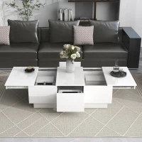 Coffee Table with Hidden Storage, Extendable Cocktail Table with Drawers, Sliding Top for Living Room, 39.5" L x 22" W x 12.5" H, White(m-4)
