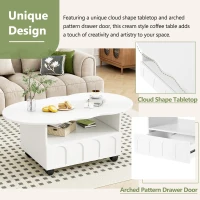 Vinsetto Coffee Table with Cloud Top, 2 Brake Wheels, Drawer, and Large Storage, 39.5" L x 23.5" W x 17.5" H, White(m-6)