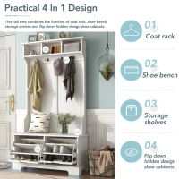 Vinsetto All-in-One Hall Tree with 3 Top Shelves, 2 Flip Shoe Storage Drawers, Storage Bench, and Metal Hanging Hooks, 39.5" L x 18" W x 71" H, White(m-5)
