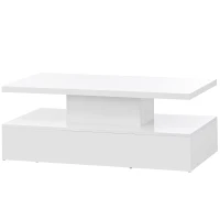 Vinsetto Modern Glossy 2-Tier Rectangle Coffee Table with Drawer, LED Lighting, Center Table for Living Room, 39.5" L x 19.5" W x 15.5" H, White(m-2)