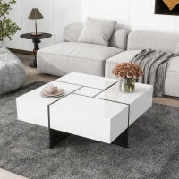 Unique Design Coffee Table with 4 Hidden Storage Compartments, Extendable Sliding Tabletop, UV High-Gloss Finish, 31.5"x 31.5", White(m-4)