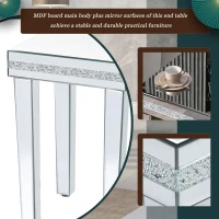 Modern Glass Mirrored Side Table with Crystal Design and Adjustable Height Legs, Easy Assembly End Table, 15" L x 15" W x 22.5" H, Silver(m-6)