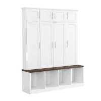 Vinsetto Multi-Functional Hall Tree with 4 Hidden Hanging Hooks, Brown Wood Grain Bench, Multiple Storage Spaces, 59" L x 15.5" W x 75" H, White(m-13)