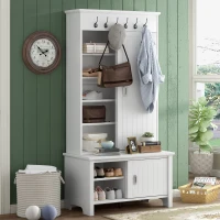 Vinsetto Multifunctional Hall Tree with Storage Bench, Hallway Shoe Cabinet with Shelves, Mudroom Coat Storage with Hanging Hooks for Entryways, White(m-1)