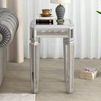 Modern Glass Mirrored End Side Table, Versatile Design with Adjustable Legs, Sleek Corner Table for Living Room or Bedroom, Silve(m-1)