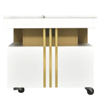 Vinsetto Contemporary Coffee Table with Faux Marble Top, Rectangle Cocktail Table with Caster Wheels and Two Drawers, 39.5" L x 20" W x 17.5" H, White(m-11)
