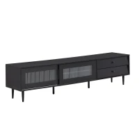 Vinsetto Chic Elegant Design TV Stand with Sliding Fluted Glass Doors, Media Console for TVs Up to 75", Modern TV Cabinet with Ample Storage Space, Black(m-13)