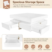 Modern High Gloss Coffee Table with 4 Drawers, Multi-Storage Square Cocktail Tea Table with Wood Grain Legs, 31.5''x31.5'', White(m-8)