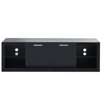 Modern TV Stand for TVs Up to 70'' with 2 Tempered Glass Shelves, LED Lights, High Gloss Entertainment Center, 61" L x 17" W x 19" H, Black(m-2)