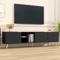 Vinsetto Modern Minimalist Geometric TV Stand with Metal Handles and Gold Legs, Fits TVs Up to 80", Multi-functional TV Stand with Storage Cabinets, Black+Gold(m-4)