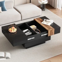 Vinsetto 31.5'' Square Coffee Table with Sliding Tabletop, High Gloss Finish, Hidden Storage Compartment, Extendable to 45.5'', Black(m-1)
