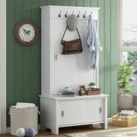 Vinsetto Multifunctional Hall Tree with Storage Bench, Hallway Shoe Cabinet with Shelves, Mudroom Coat Storage with Hanging Hooks for Entryways, White(m-4)