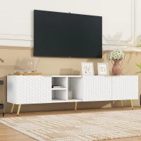 Vinsetto Modern Minimalist Geometric TV Stand with Metal Handles and Gold Legs, Fits TVs Up to 80", Multi-functional TV Stand with Storage Cabinets, White+Gold(m-1)