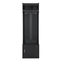Vinsetto Minimalist Slim Hall Tree with Cabinet & 6 Hanging Hooks, Multi-functional Storage, Elegant Foyer Cabinet for Hallway, Living Room, Black(m-2)