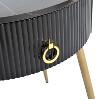 Set of 2 Modern End Tables with Storage, Faux Marble Tabletops, Fluted Panels, and Golden Legs, 19.5" L x 19.5" W x 20.5" H, Black+Gold(m-9)