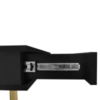 Exquisite High Gloss Coffee Table with 4 Golden Legs, 2 Small Drawers, and 2-Tier Square Center Table for Living Room, Black(m-11)