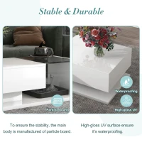Modern Coffee Table with Tempered Glass, Wooden Cocktail Table with High-Gloss UV Surface, 2-Tier Rectangle Center Table for Living Room, White(m-6)