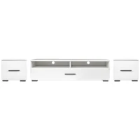 Vinsetto 82.5" Minimalist TV Stand for 90+" TV with Color Changing LED Lights, High Gloss Finish, Modern Entertainment Center, White(m-14)