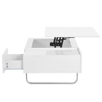 Vinsetto Multi-functional Coffee Table with Lifted Tabletop, Contemporary Design, Metal Frame Legs, High-gloss Surface, 45" L x 26.5" W x 14" H, White(m-11)